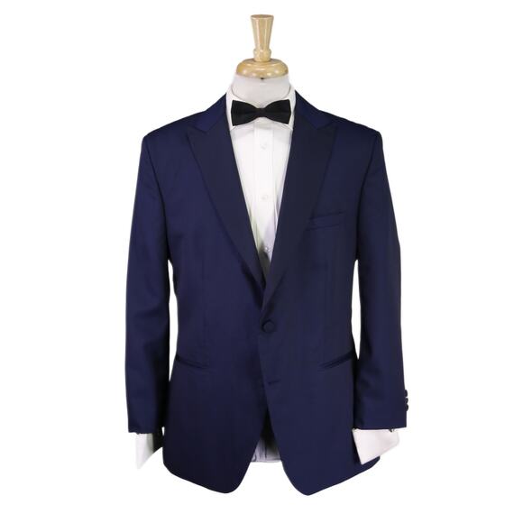 Mehmet Emin Teke Navy Blue Woven Peak Lapel Slim Fit Tuxedo Dinner Jacket 46R - Picture 1 of 10